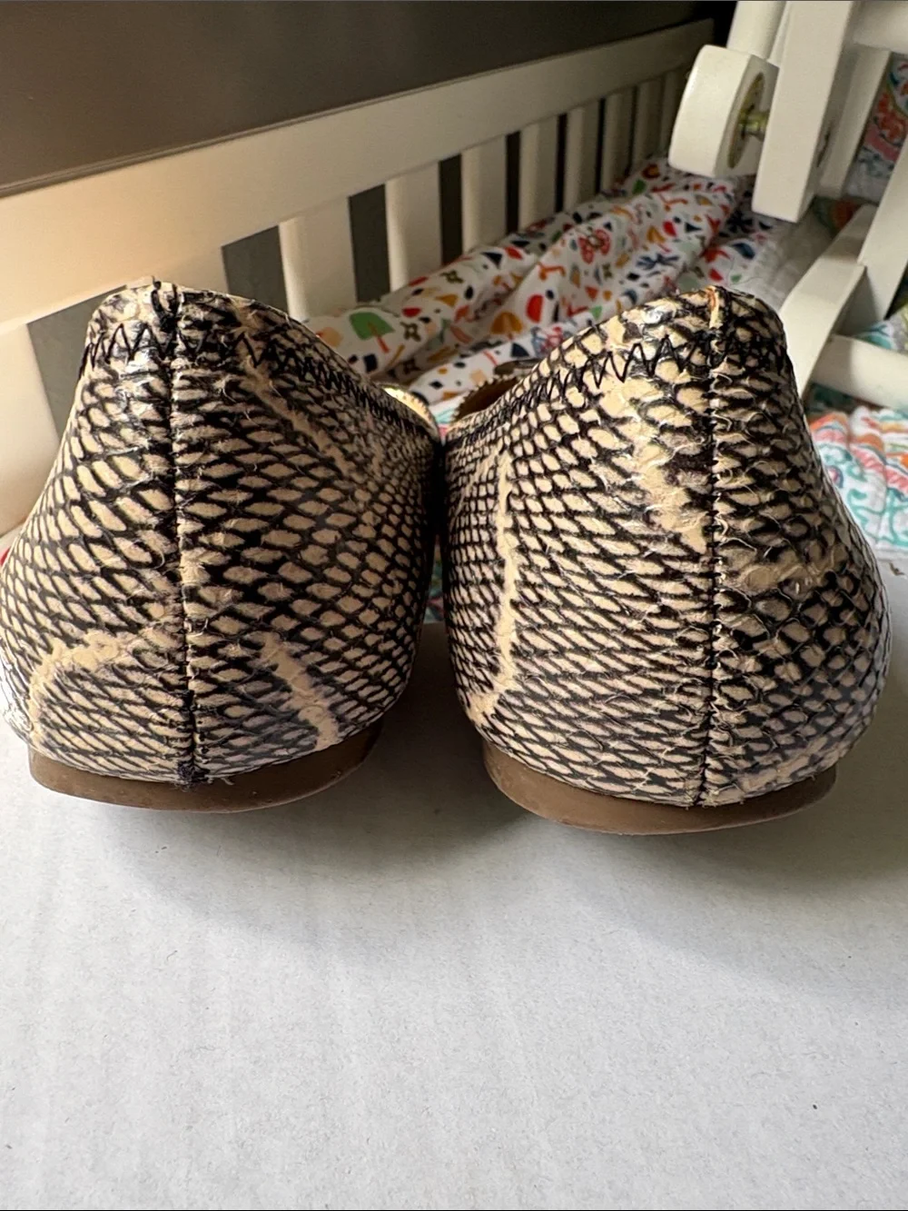 Tory Burch Beige Tan Snakeskin-Print Reva Flats with Logo Medallion
